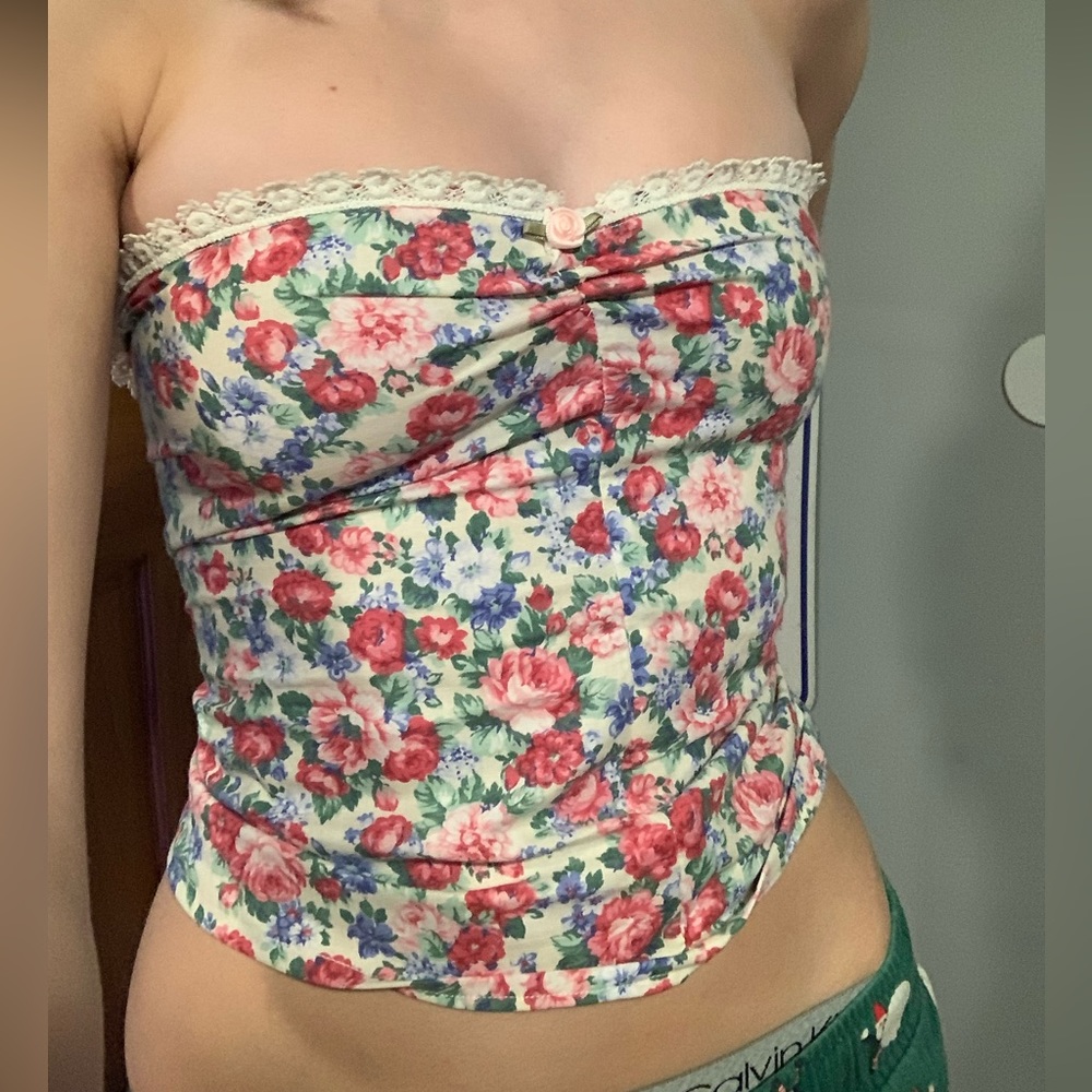 Corset back floral patterned top